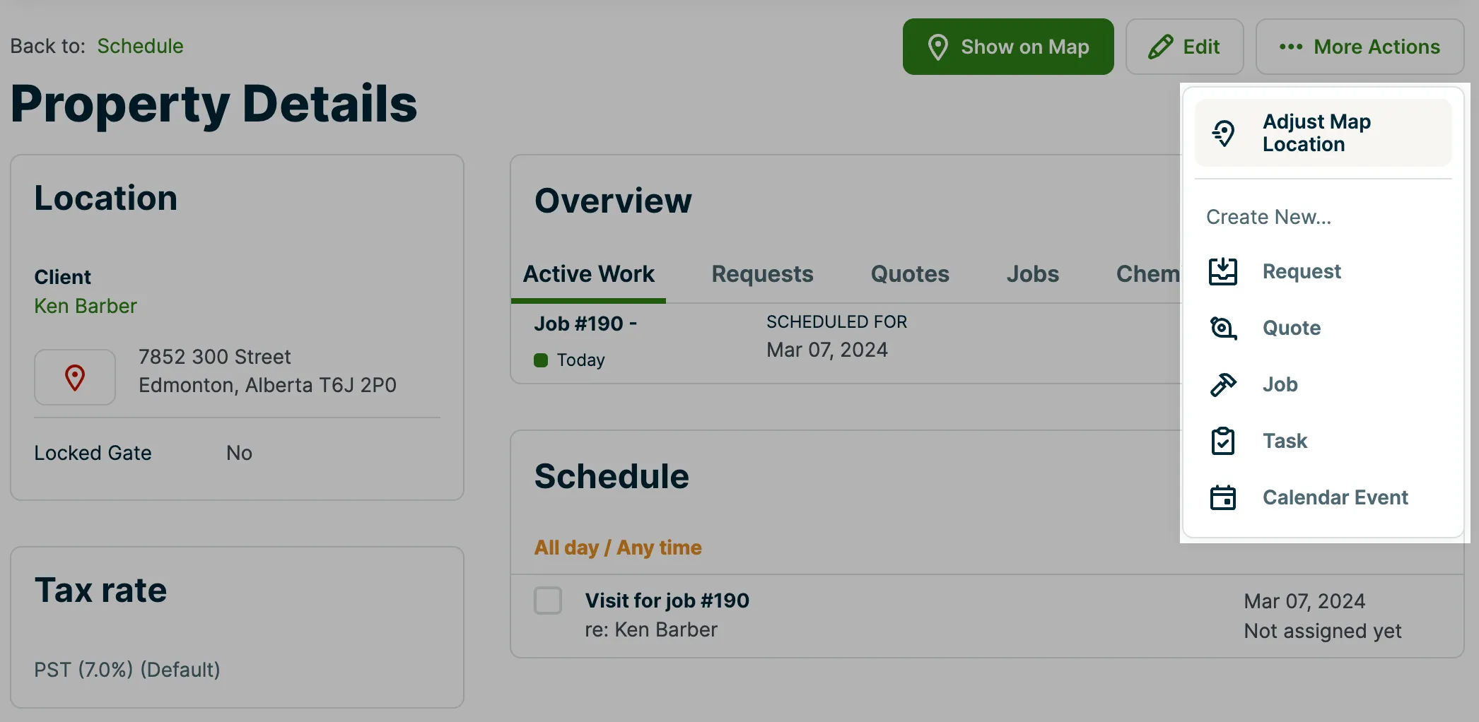 property details page with the more actions menu highlighted