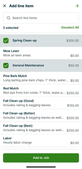 A screenshot showing the Add line item screen in the Jobber app.