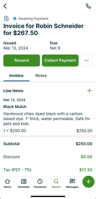 A screenshot showing the Resend button for an invoice in the Jobber app.