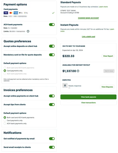 Jobber Payments Settings