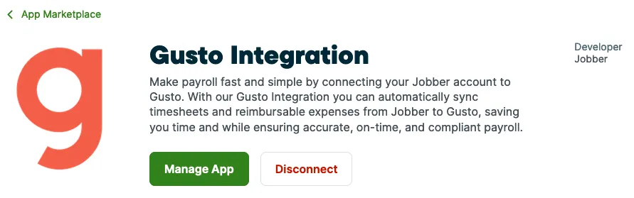 top of gusto app marketplace page