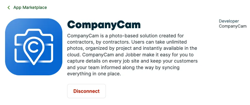 top of the companycam app marketplace page