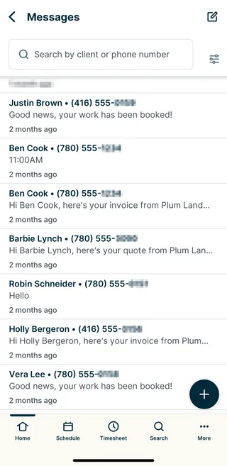 A screenshot showing the Messages screen. 