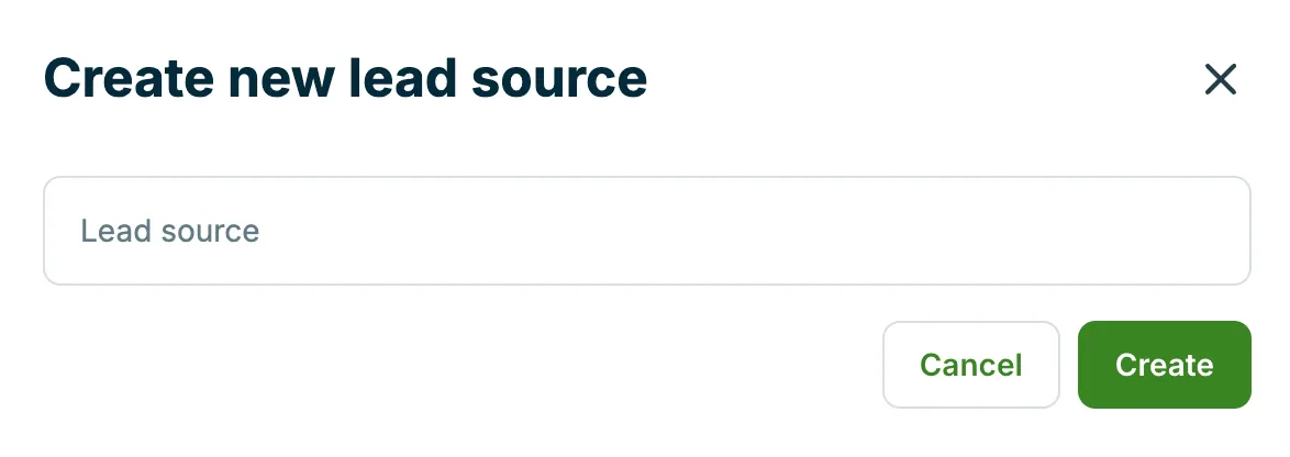 A screenshot showing the Create new lead source entry field.