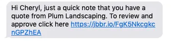 Preview of a quote follow-up text message