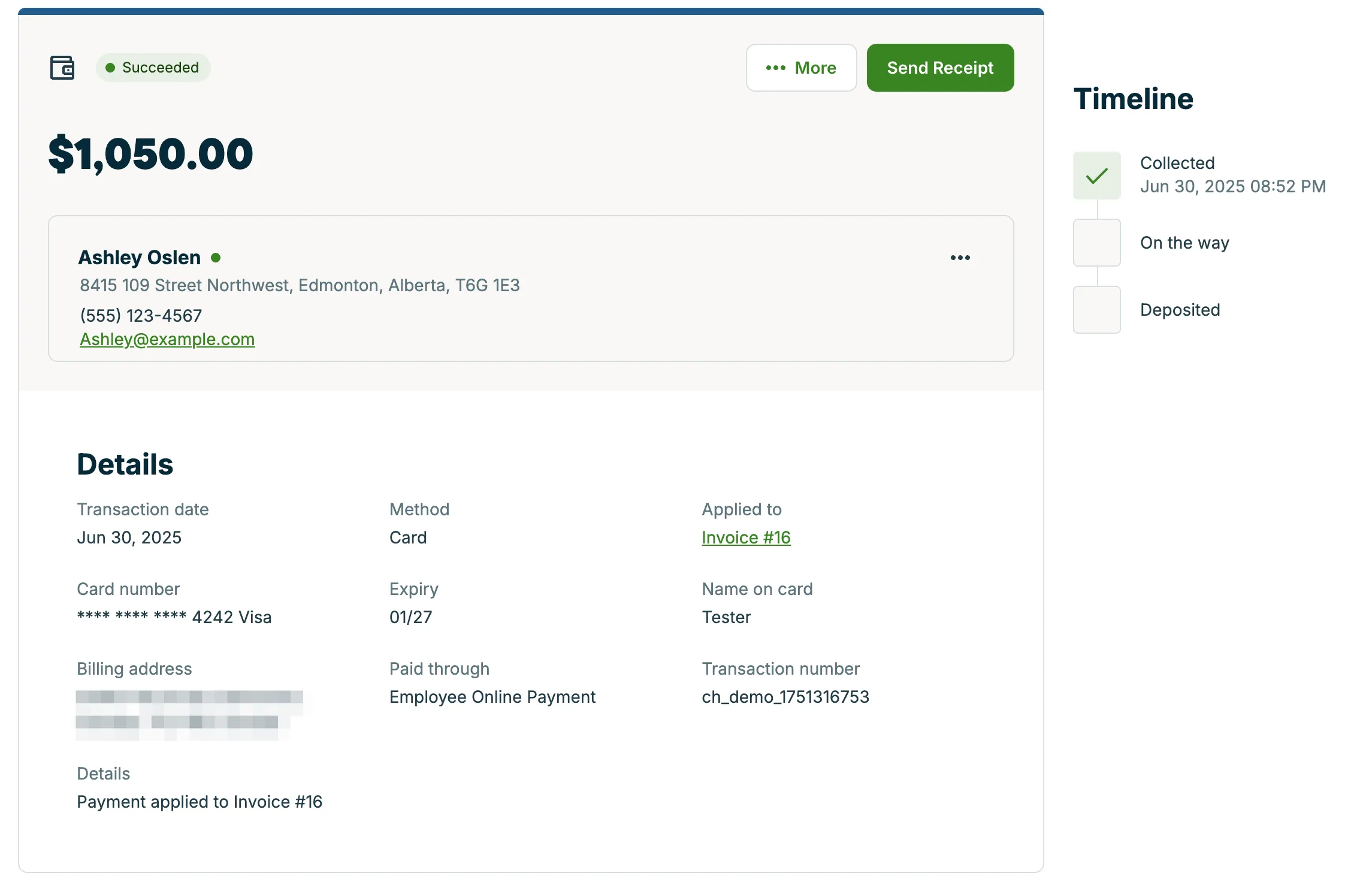 A screenshot showing an individual payment screen.