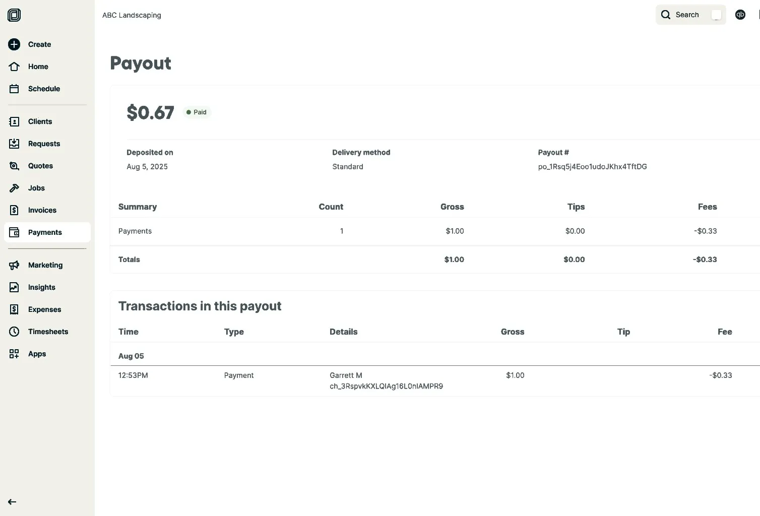 A screenshot showing an individual payout screen.