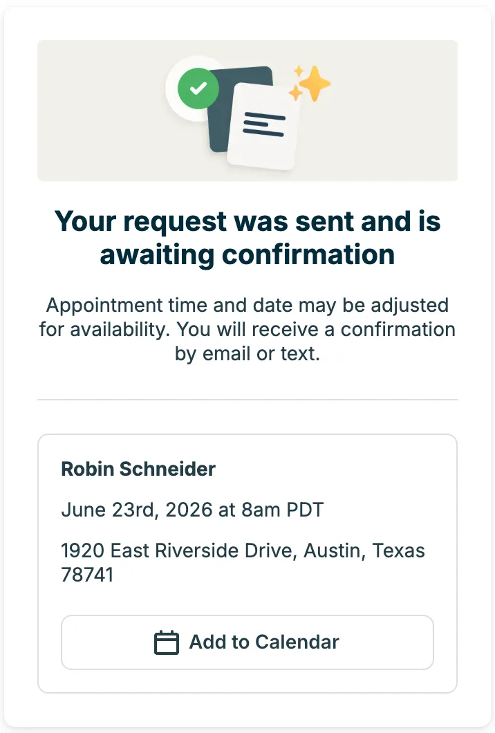 A screenshot showing the message that a request was sent and awaits confirmation.