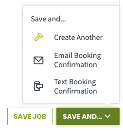 Save and options including save and email or text a booking confirmation