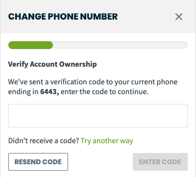 prompt to enter the code you've been texted before changing phone numbers