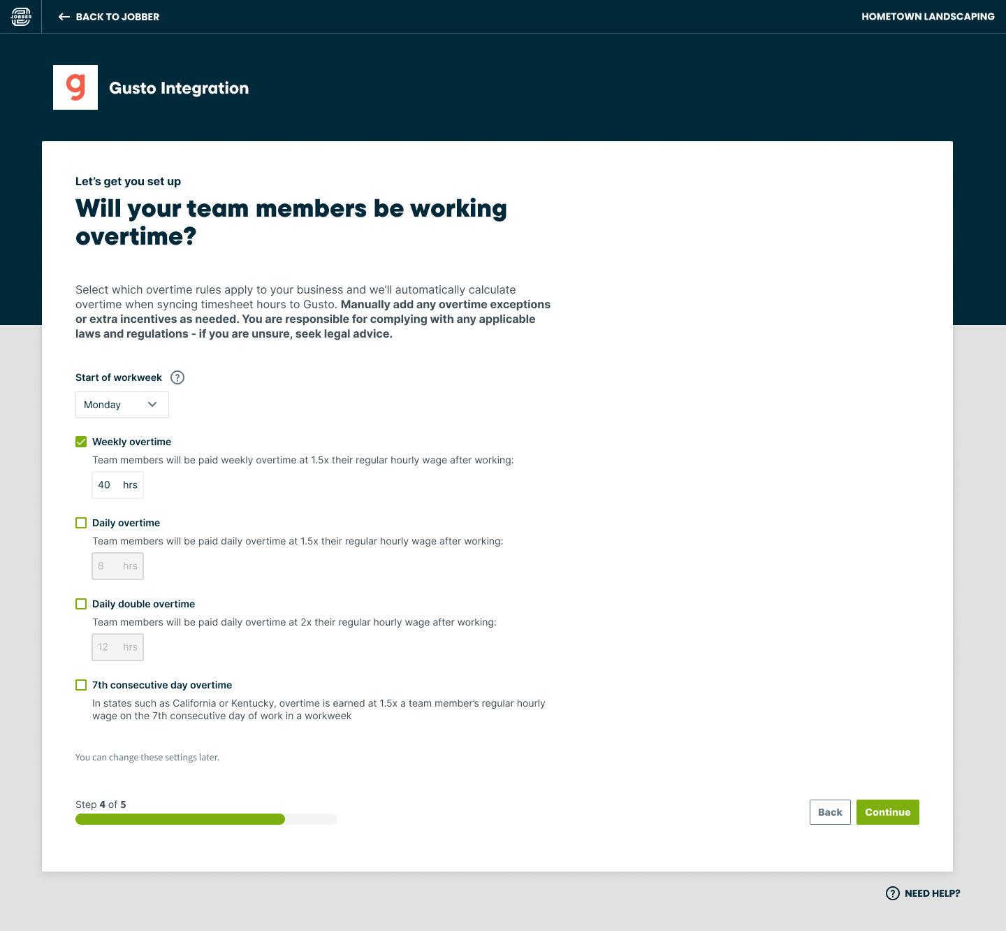 Step 4 - configuration of overtime rules