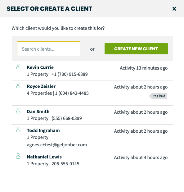 select or create a client