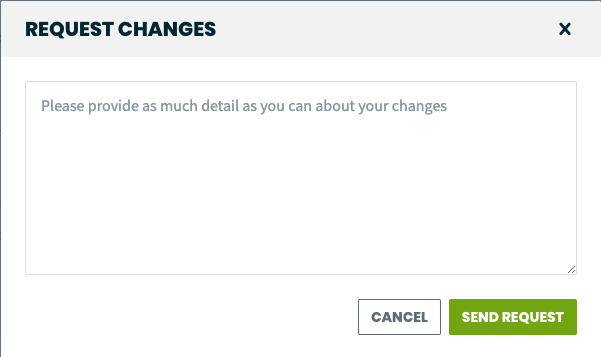 request changes pop-up with a textbox for the client to fill out