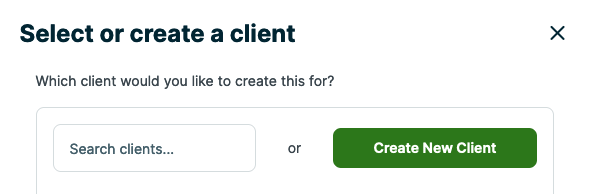 search clients or create a new client
