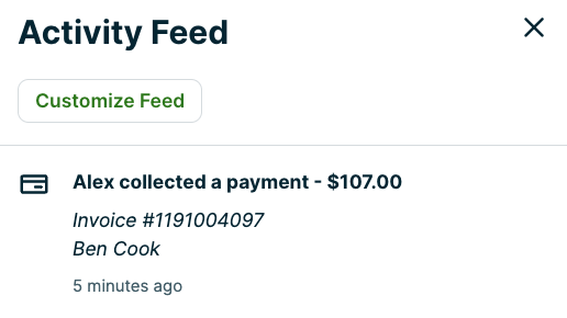 Closeup of the activity
  feed with one item