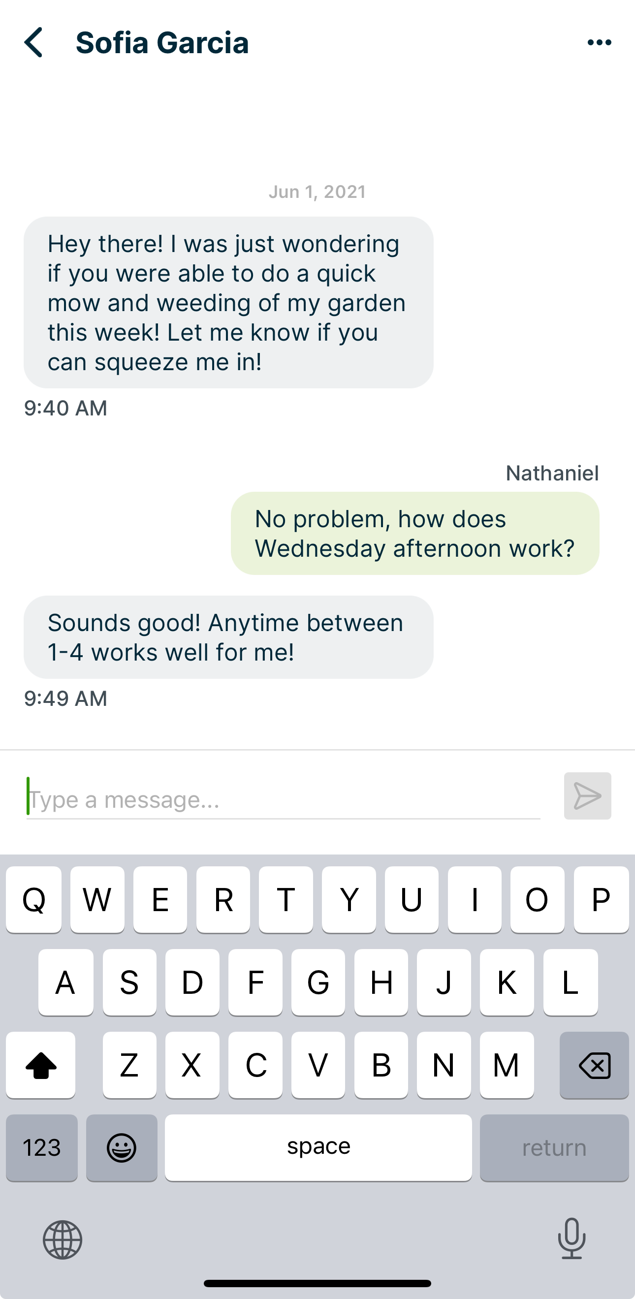 Text conversation with a client