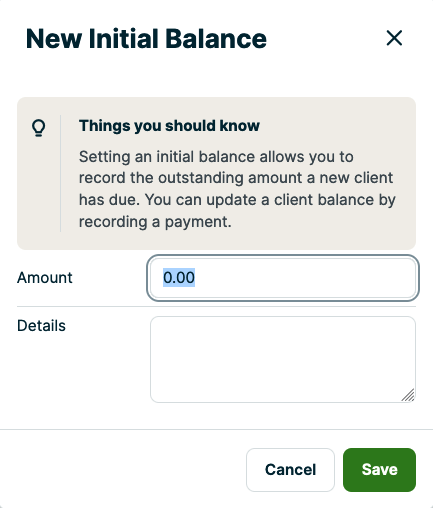 New Initial balance