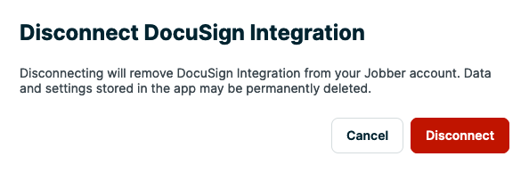 disconnect integration confirmation box