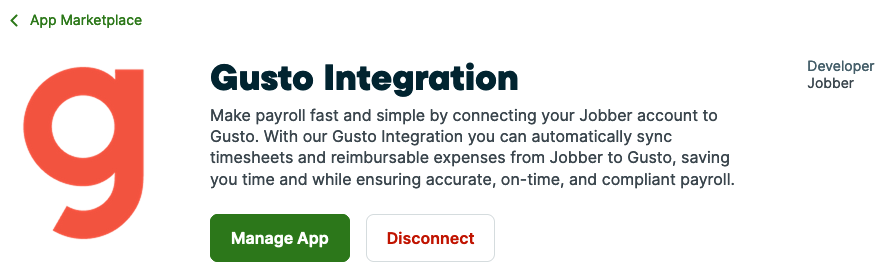 top of gusto app marketplace page
