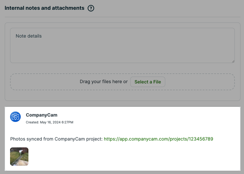 Internal note synced from CompanyCam highlighted