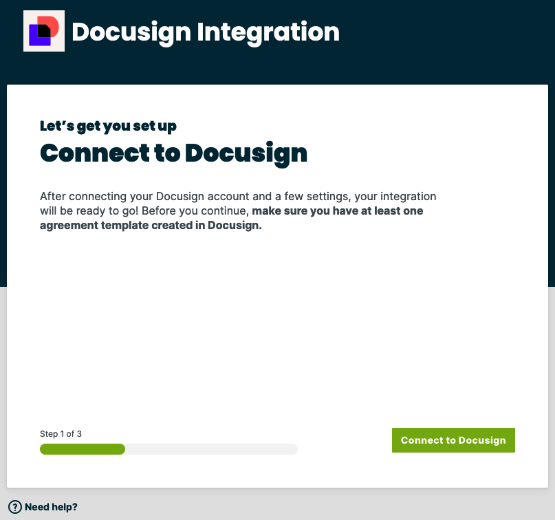 step 1 - connect to docusign