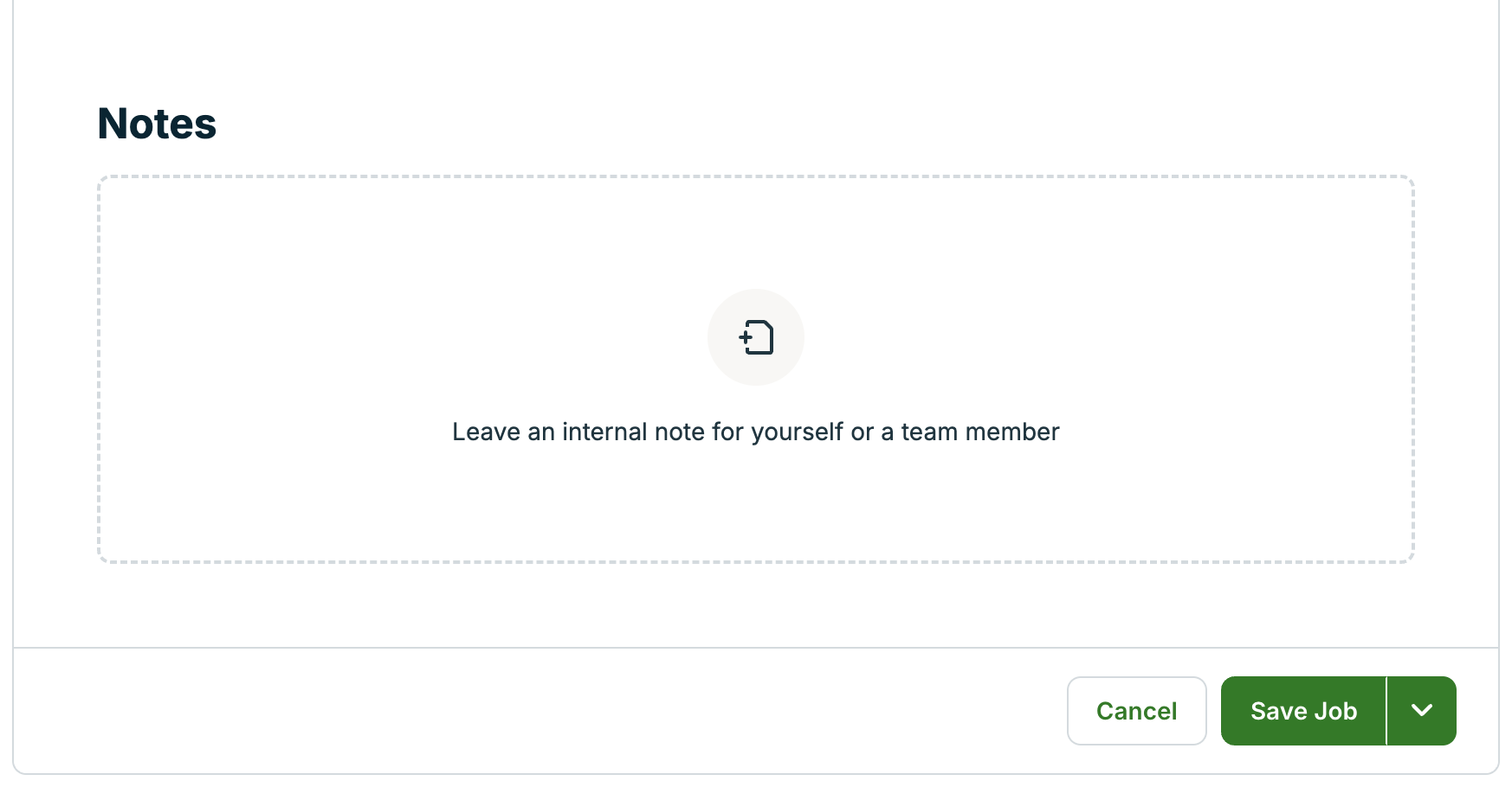 A screenshot showing the internal notes field of a job. 
