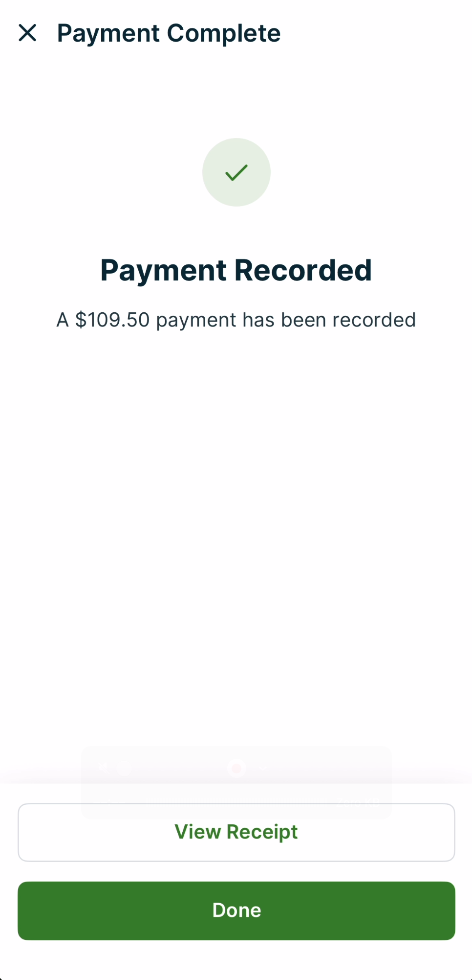 A screenshot showing the Payment Complete screen in the Jobber app.