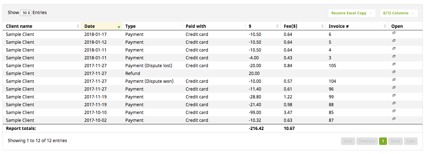 Jobber Payments Transactions List report