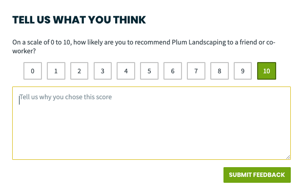 1 to 10 survey where the client can rate the service and leave feedback