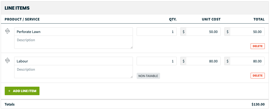 add or remove line items to the job including quantity and cost