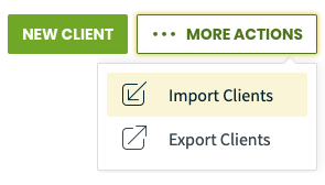 More Actions menu with an option to import clients