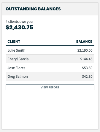 outstanding balances section of the dashboard