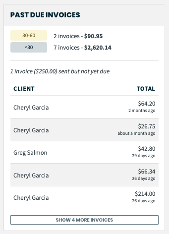 past due invoice section of the dashboard
