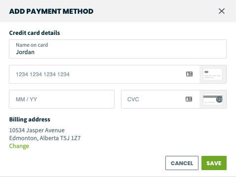 Add payment method screen
