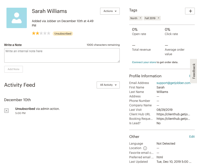 contact profile in Mailchimp