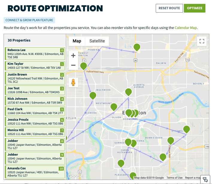 Route Optimization page in settings