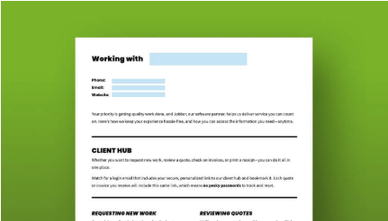 printed out PDF with fields to add in your business name and contact info