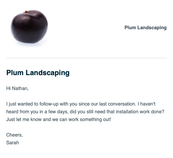 preview of the email that the client would receive