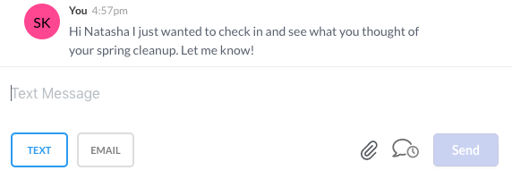 communication with a client. There are options to text or email them