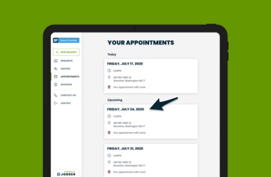 appointments in client hub with an arrow