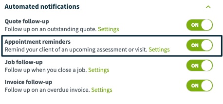 automated notifications with appointment reminders highlighted