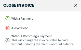close invoice options