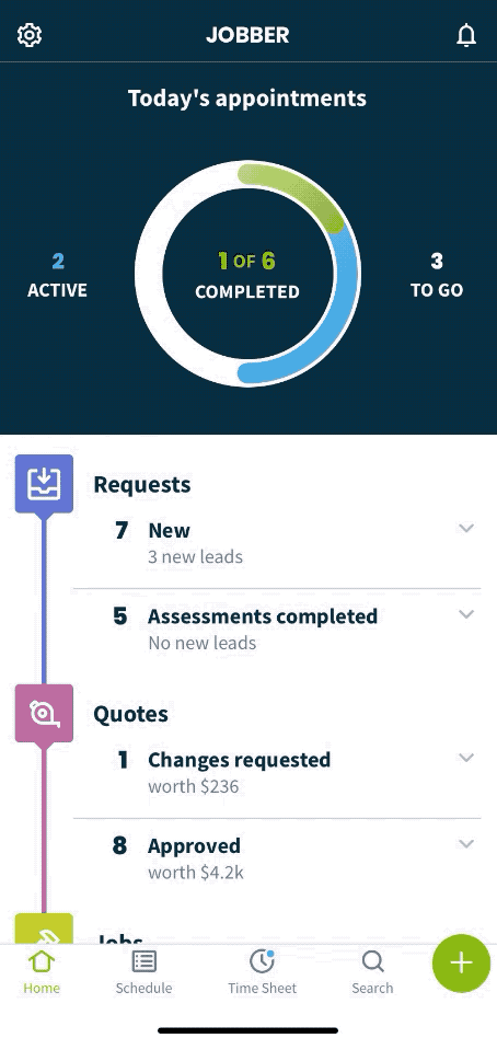 tapping the active appointments from the home screen and viewing the active appointments for today then scrolling through a user's appointments