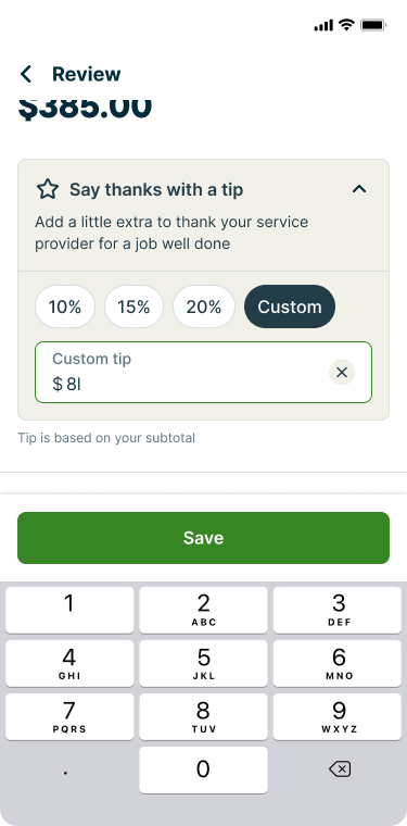 A screenshot of the custom tip entry field.