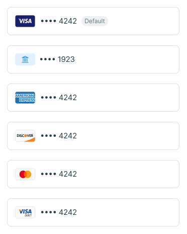 A mock-up showing icons for the various payment types that can be saved on file.
