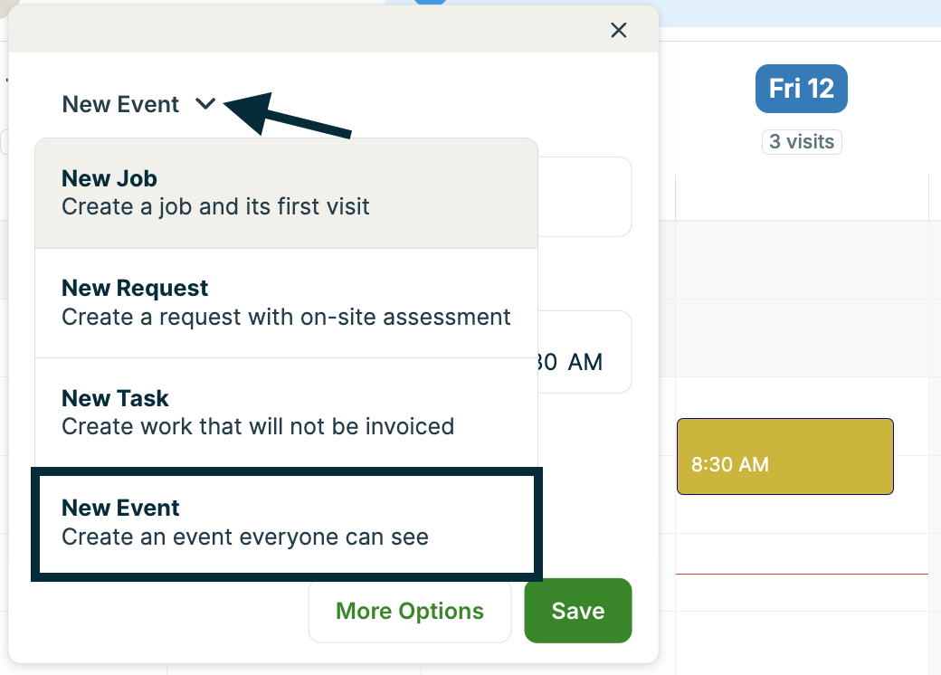 A screenshot showing the new event creation pop-up in the calendar.