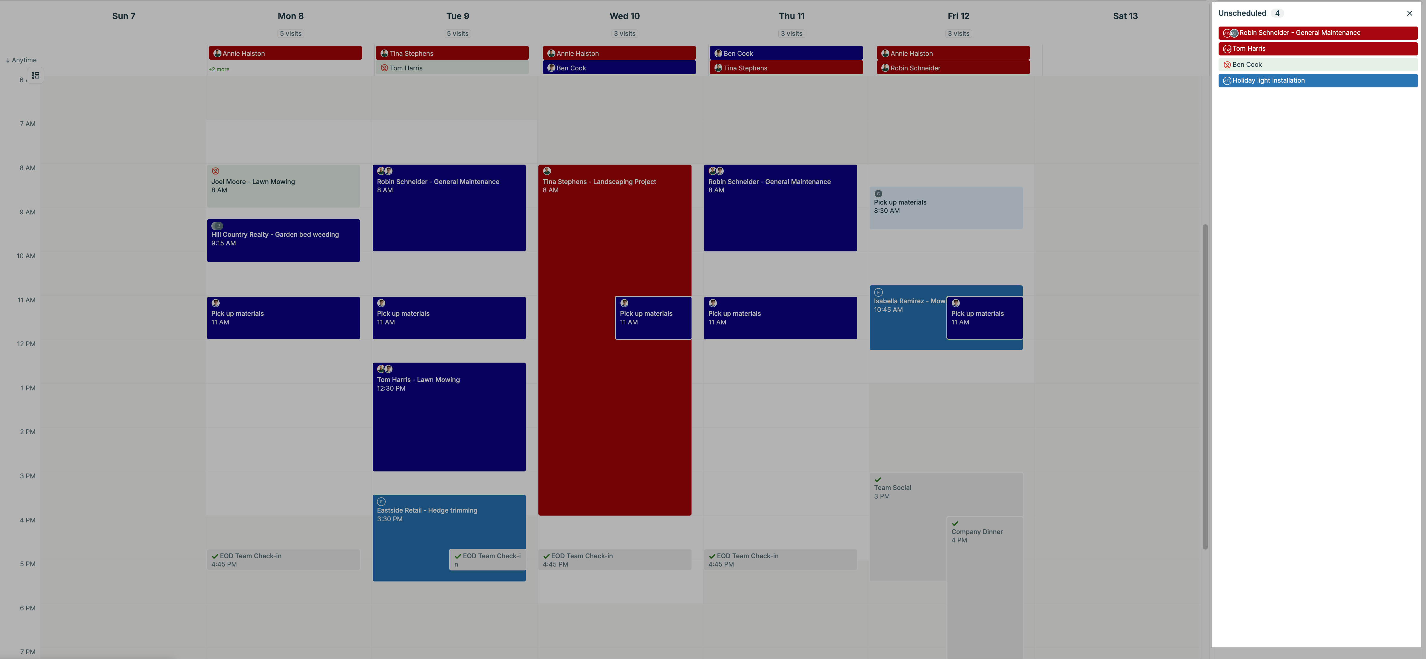 A screenshot showing the unscheduled visits column in the schedule.