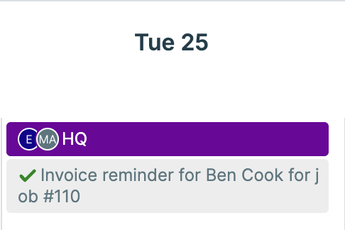 A screenshot showing a completed invoice reminder greyed out.