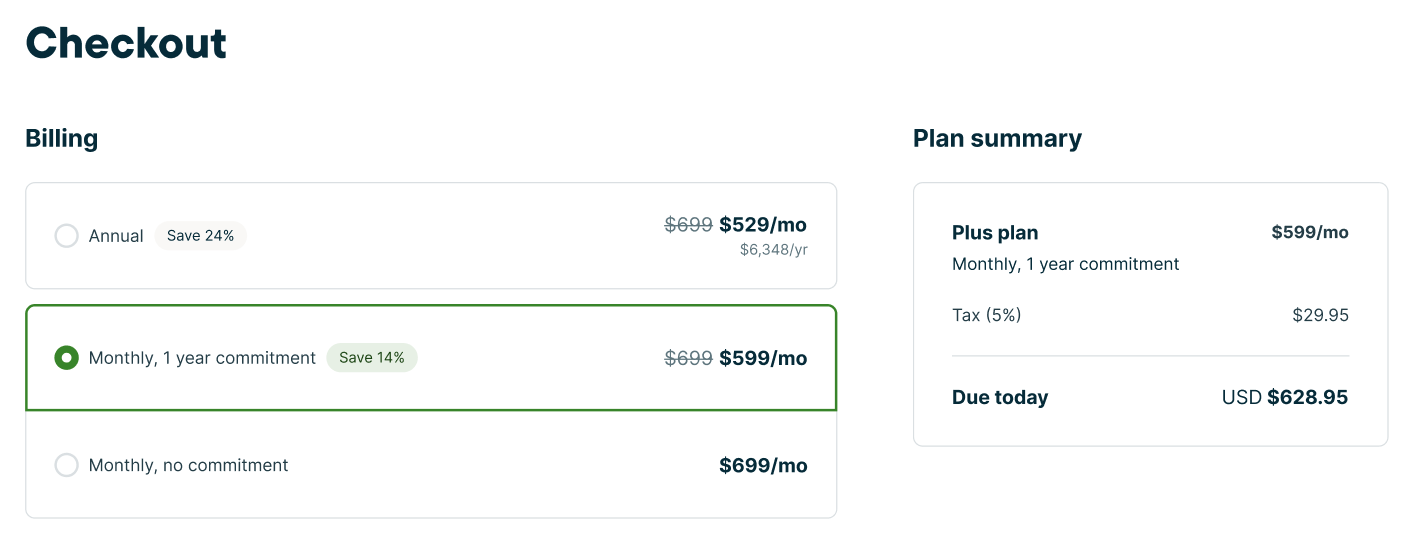 A screenshot showing the billing cycle options.