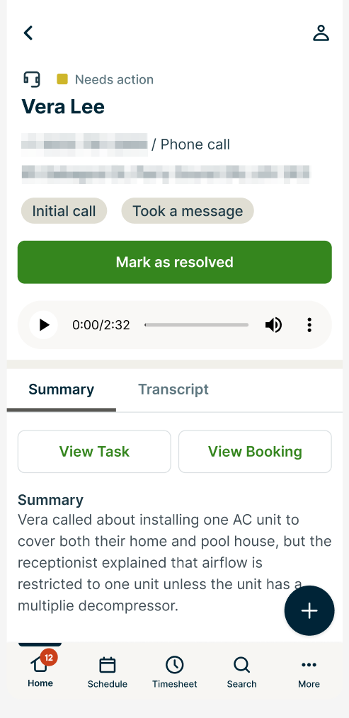 A screenshot showing the conversation details in the Jobber app.